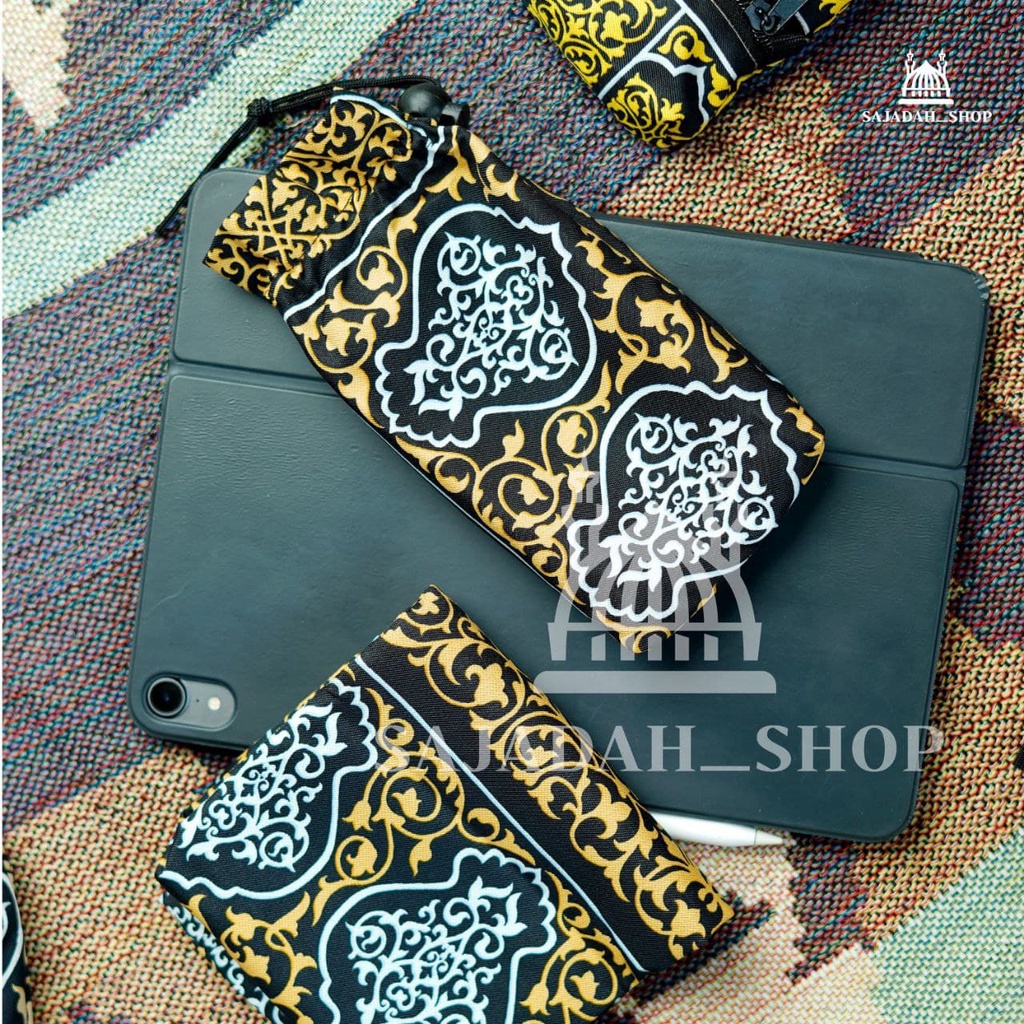 Sajadah Pouch Motif Kiswah Babul Ka'bah (Warna : Orange) Serut/Seleting Sajadah Travel/Oleh-oleh Haj