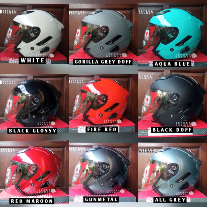 Helm KYT Galaxy Flat R Solid Motif Double Visor Original | KYT Half Face Galaxy Flat R Polos Black Hitam Doff Metalik Fire Red Merah Maroon Ferrari White Putih Gorila Grey Gunmetal Abu Aqua Blue Motif 4 5 Mimetic Neon Matrix Red Blue Yellow galaxy Slide-1