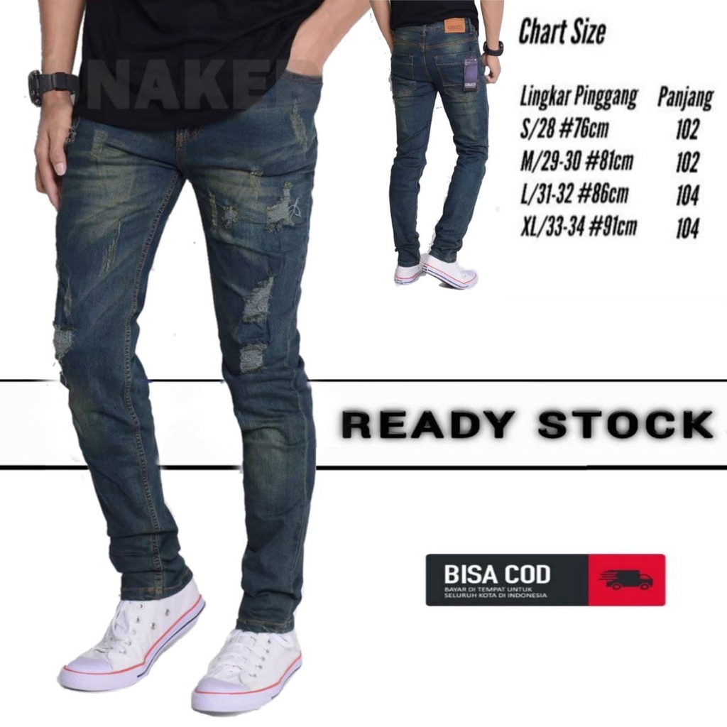 Celana Levis JEANS - S,M,L,XL,XXL - Biothing Hitam - Distro Ripped Hitam Panjang Jeans Robek Pensil Lois Cardinal Slimfit Sobek Jumbo Slim Murah Fit Pria Original