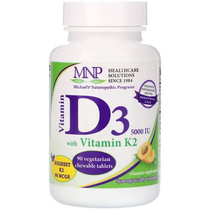 MNP michael’s neuropathic programs Vitamin D3 5000iu plus Vitamin K2, Natural Apricot Flavor 125 mcg