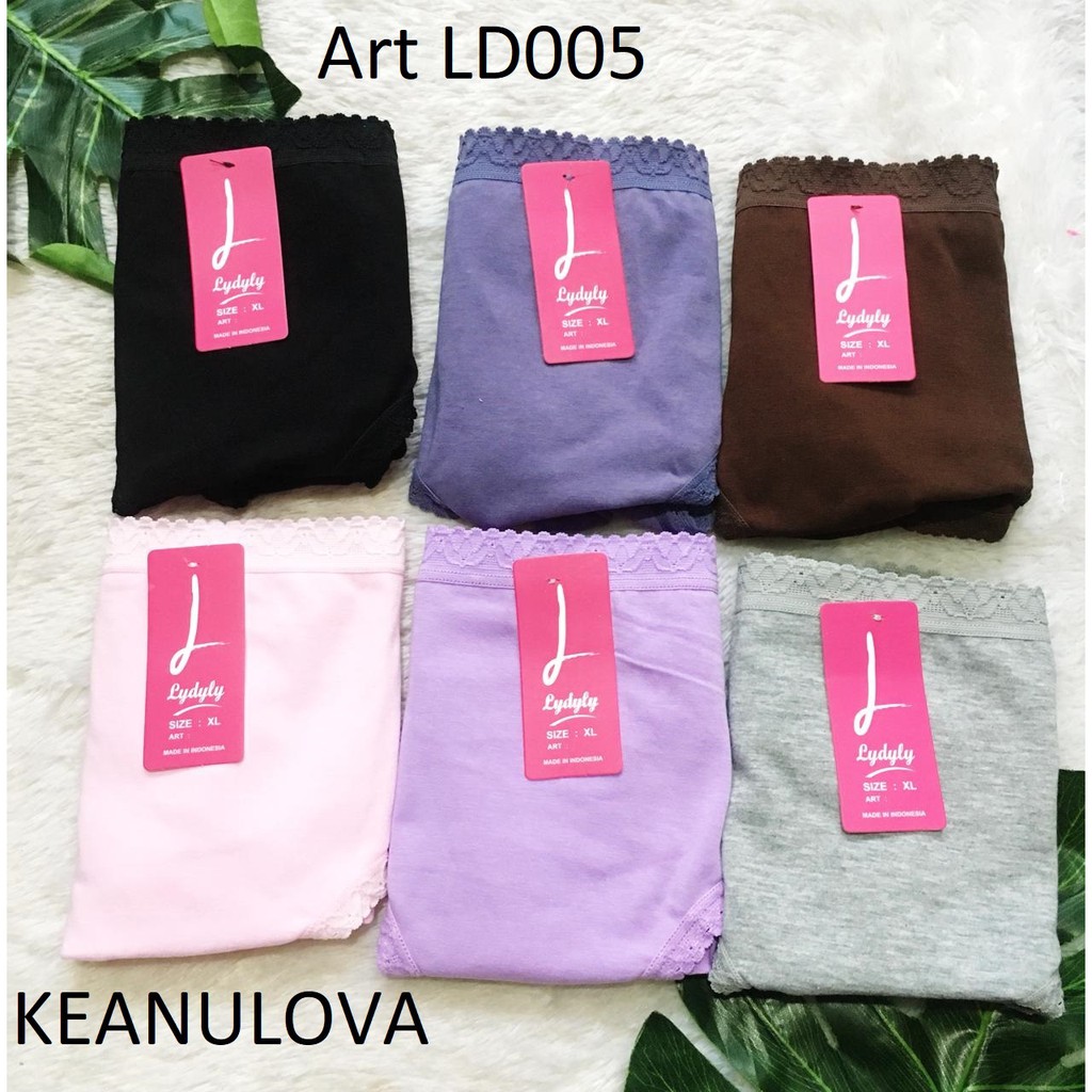 Lydyly Celana dalam wanita Katun Super Lembut Soft Maxi Renda kaki dan pinggang Art LD005