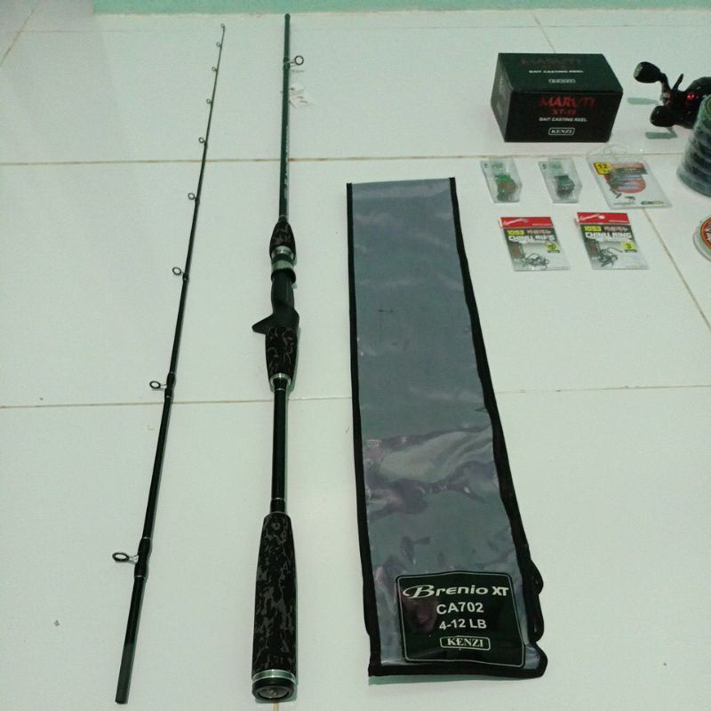 Joran pancing casting baitcasting kenzi brenio xt 210 4-12 lb reel maruti bc full set siap pakai
