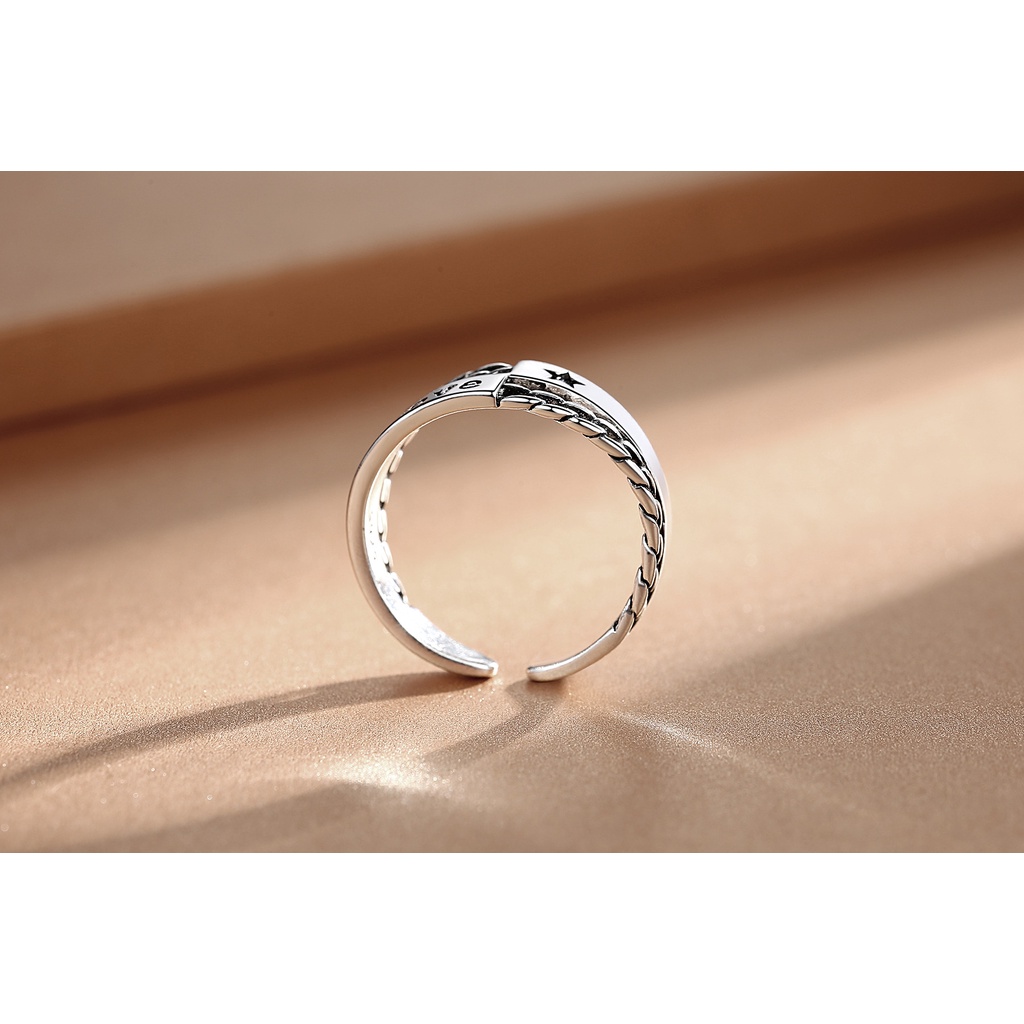 925 Perak Cincin Untuk Wanita/pasangan Cincin Dapat Disesuaikan Bintang Lima Cinta Retro Perhiasan