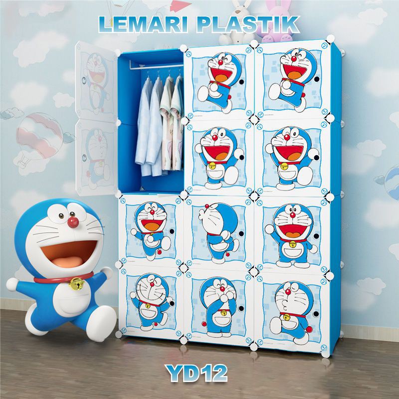 Lemari Plastik Lemari Portable Rak Serbaguna Organizer Tempat Penyimpanan Baju / Lemari Pakaian Susun 12 Pintu