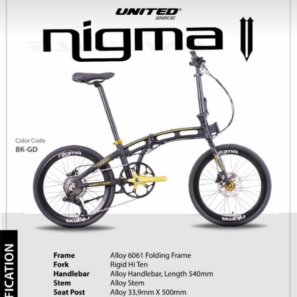 Sepeda Lipat Folding 20 inch United Nigma 5 V Alloy 2021 Garansi SNI-3