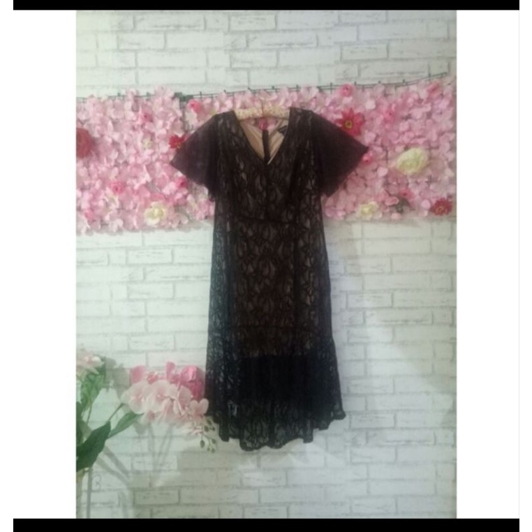 Longdress brokat hitam big size branded original/longdress pesta brokat big size
