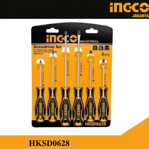 Obeng Set 6Pcs Lengkap Gagang Karet / Screwdriver Set Ingco Hksd0628