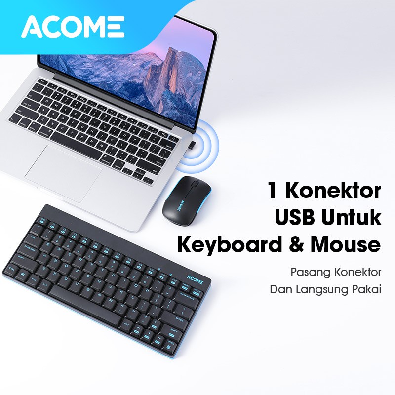 Acome Keyboard &amp; Mouse Wireless Portable 1600DPI Silikon AKM2000