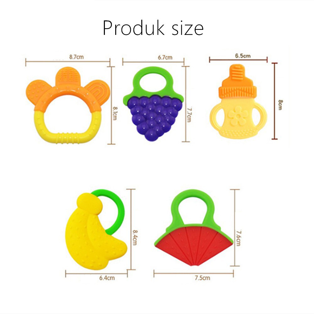 Baby Fruit Teether Pegang | Gigitan Bayi Bentuk Buah Bahan Silikon | Pegangan Bulat Bentuk Buah BPA FREE