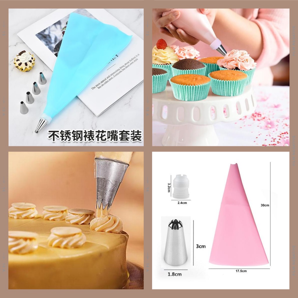 ICING PIPING BAG SET 8 IN 1 SILIKON CAKE DECORATING SPUIT + CONNECTOR + PIPING BAG / SPUIT DEKORASI KUE CHEF PASTRY / PIPING BAG SILICONE SET /  / Silicone Piping Bag Segitiga Reuseable Kantung Piping Bag untuk Kue Dipakai berulang Silicone Cake Serbaguna