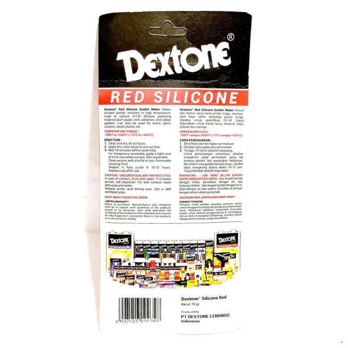 

BARU! LEM DEXTONE RED SILICONE HITEMP KACA KAYU KERAMIK METAL PLASTIK 70 GR