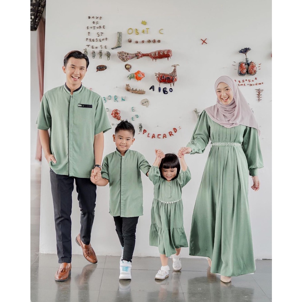 Couple Set Family Raline - Reline Gamis maxy dress &amp; Kemeja Pria Aksen Mutiara pearl