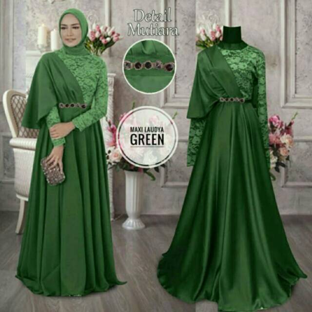 Gamis / Dress Pesta Maxi Original Laudya HM bahan Full Saten kombi Brukat Tulang