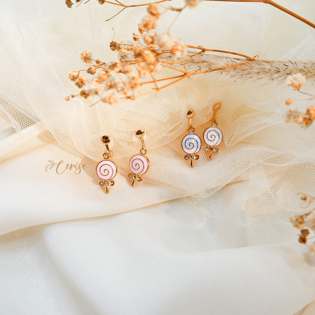 Lolipop Earrings | Anting jepit tanpa tindik permen lolipop korea aksesoris wanita cantik