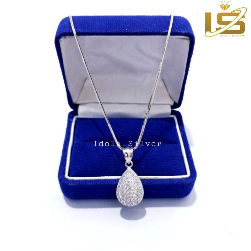 KALUNG PERAK WANITA ASLI SILVER 925 LAPIS EMAS PUTIH MODEL CASSANDRA LIONTIN OVAL - PERHIASAN PERAK