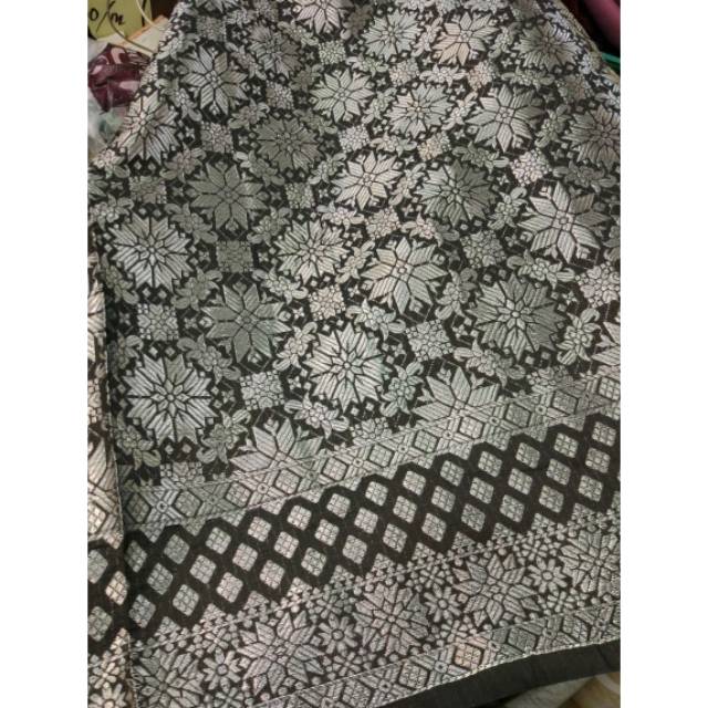 Kain.bahan Rok Kebayamodern/span Songket Tenun Semi Palembang Kombin Silver