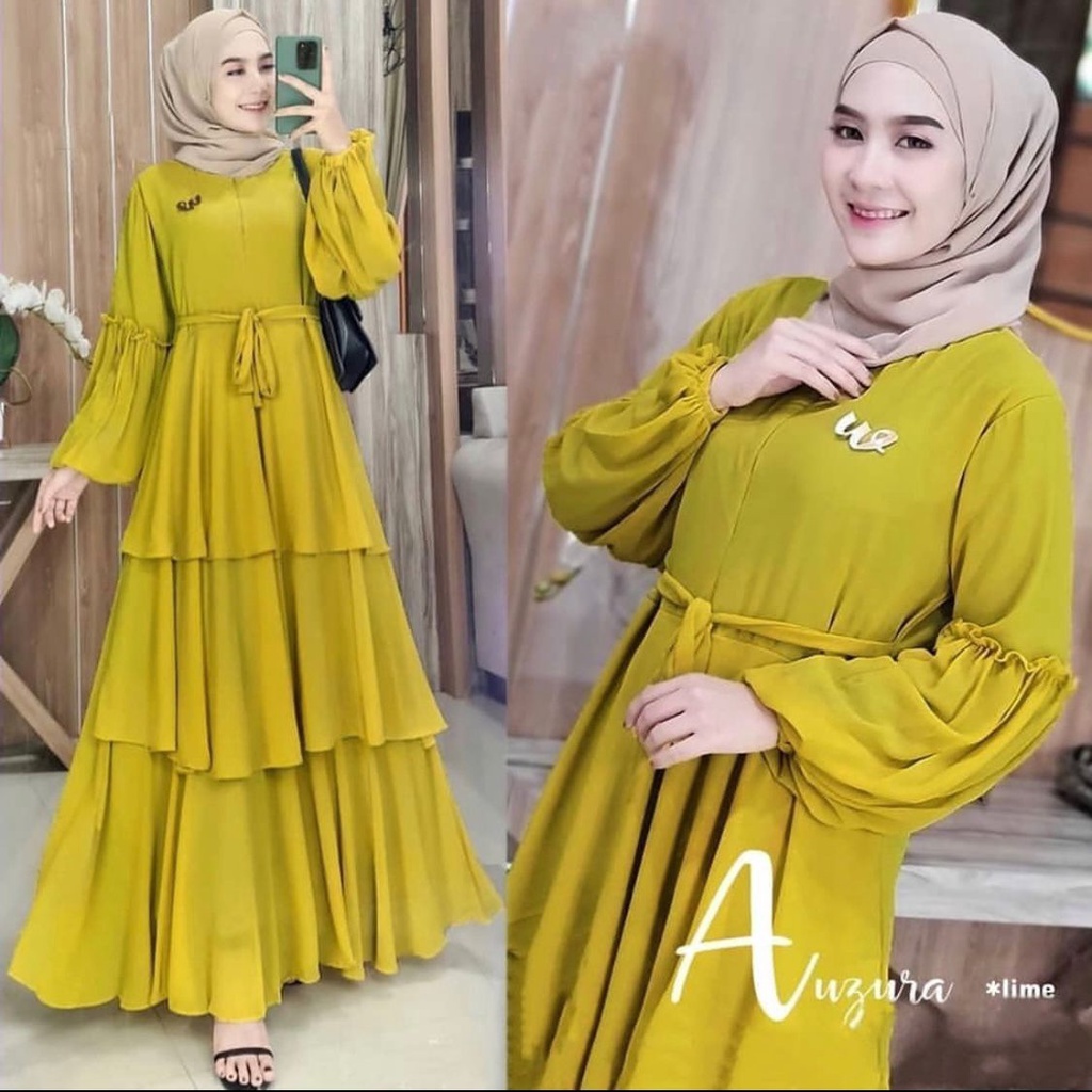 Anzura Dress / Gamis Muslim ceruty babydoll terbaru free bros random realpict / Gamis polos wanita busui friendly