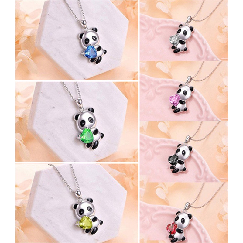 Kalung Wanita Dengan Liontin Panda Sapphire Hati Kristal Untuk Hadiah Ulang Tahun Anniversary