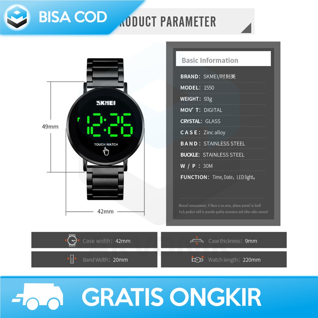 JAM TANGAN PRIA LAYAR SENTUH ANTI AIR SKMEI 1550 ORIGINAL - JAM TANGAN DIGITAL LAYAR SENTUH MURAH