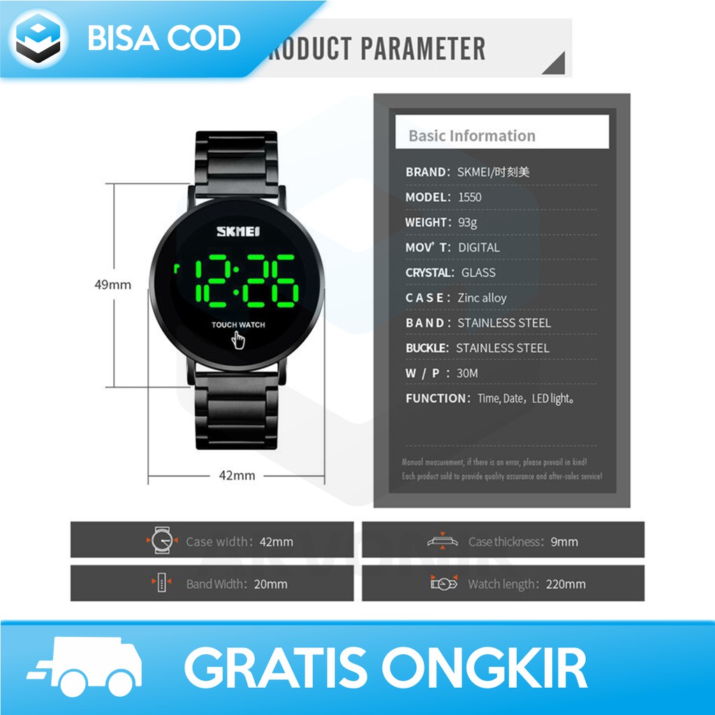 JAM TANGAN PRIA LAYAR SENTUH ANTI AIR SKMEI 1550 ORIGINAL - JAM TANGAN DIGITAL LAYAR SENTUH MURAH