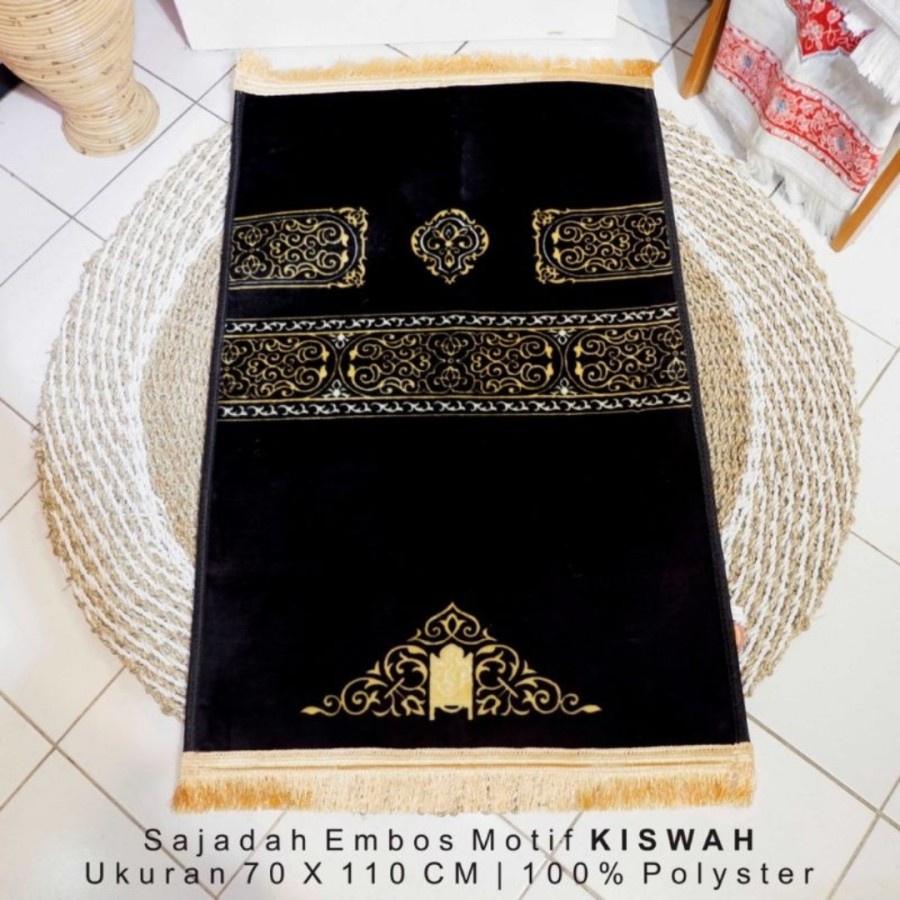 Sajadah Busa Tebal Rumbay Gold Kiswah Hitam Anti Slip/sajadah tebal kiswah hitam exclusive