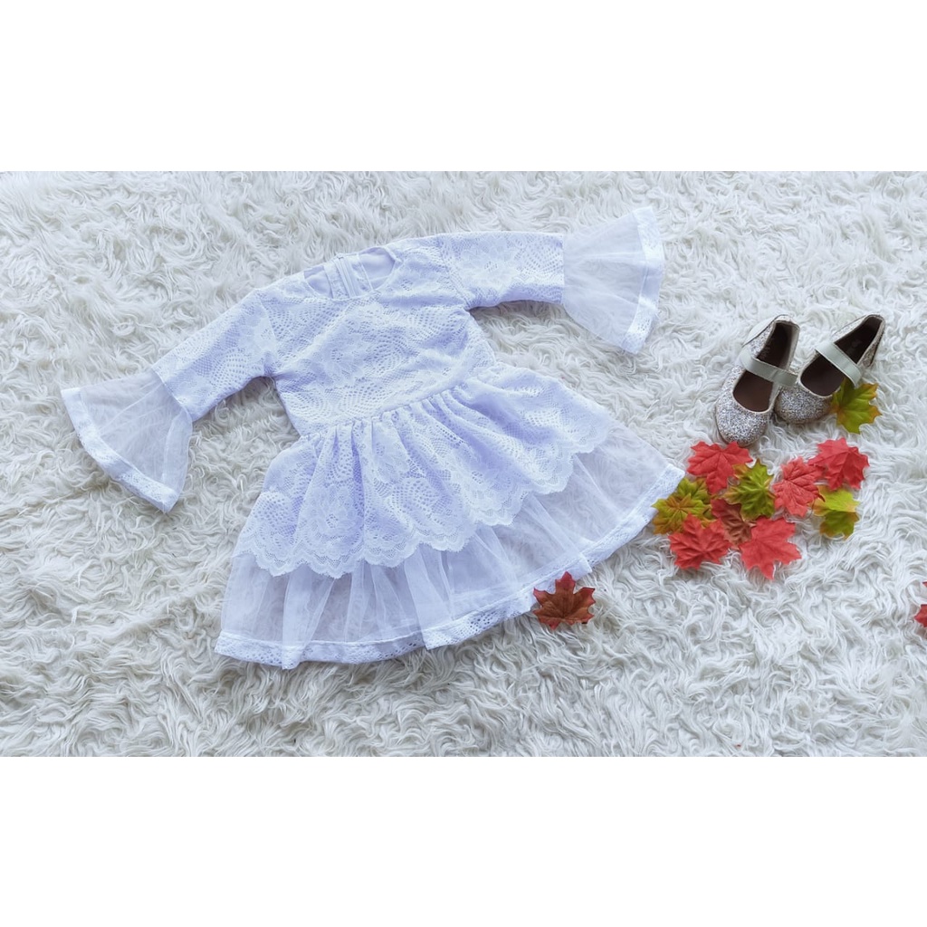 DRESS ANAK MODEL CHATERINE USIA 0-10 TAHUN WARNA PUTIH / DRESS BROKAT ANAK / DRESS ANAK PEREMPUAN