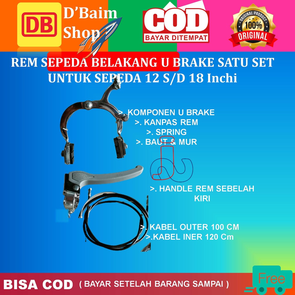 Rem Sepeda Capit U-Brake Satu Set Bagian Belakang