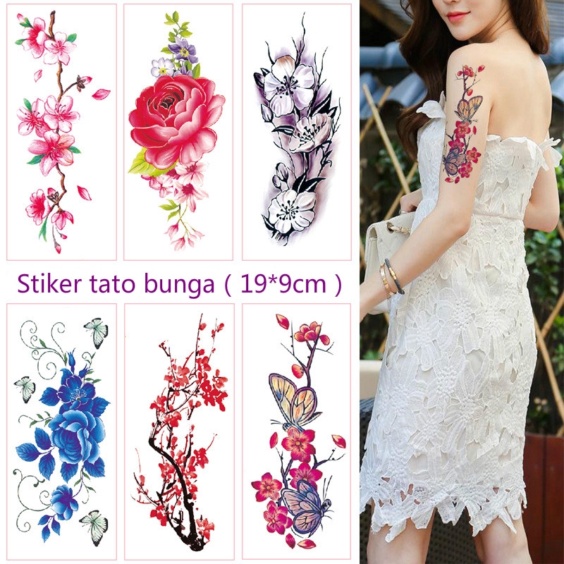 Tbx Stiker Tato Temporary Motif Bunga Mawar Peony Peach