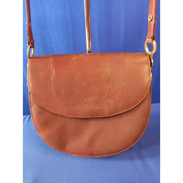 Tas PL Sling rantai kulit coklat