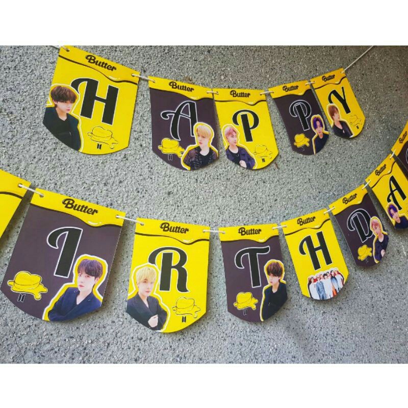 banner flag bunting flag garland flag ulang tahun happy birthday karakter BTS Butter