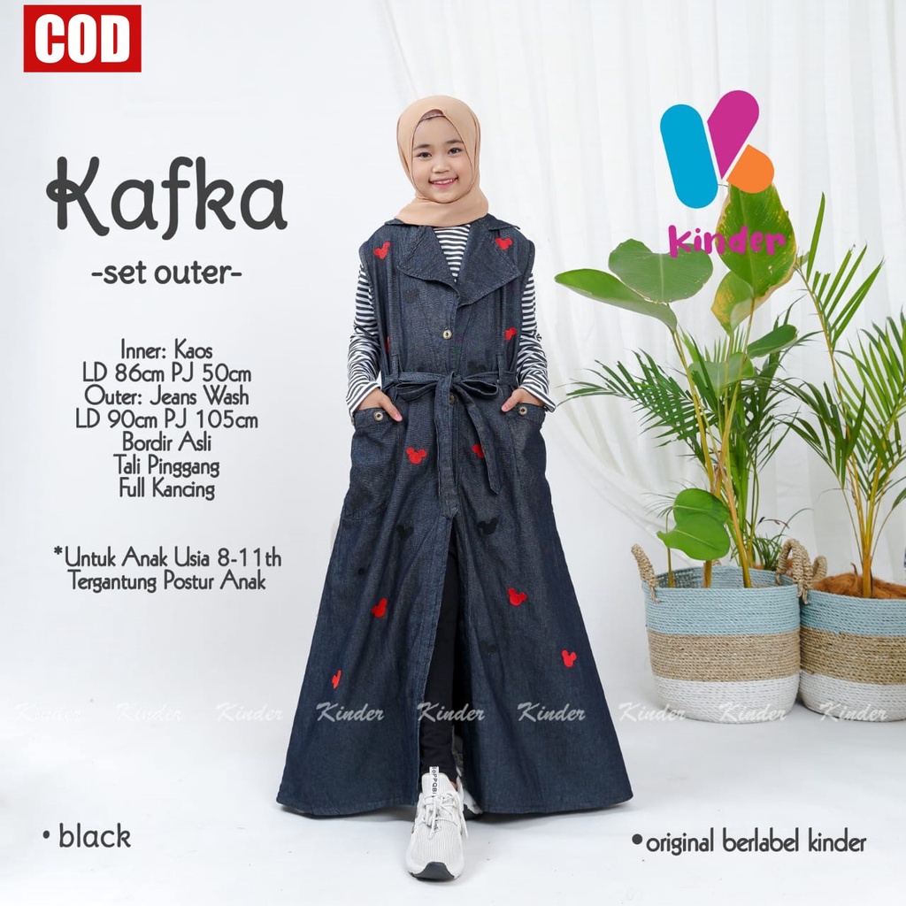 KAFKA SET Setelan Outer Jeans Anak Perempuan Aksen Bordir Usia 8 - 11 tahun / Setelan Anak Perempuan