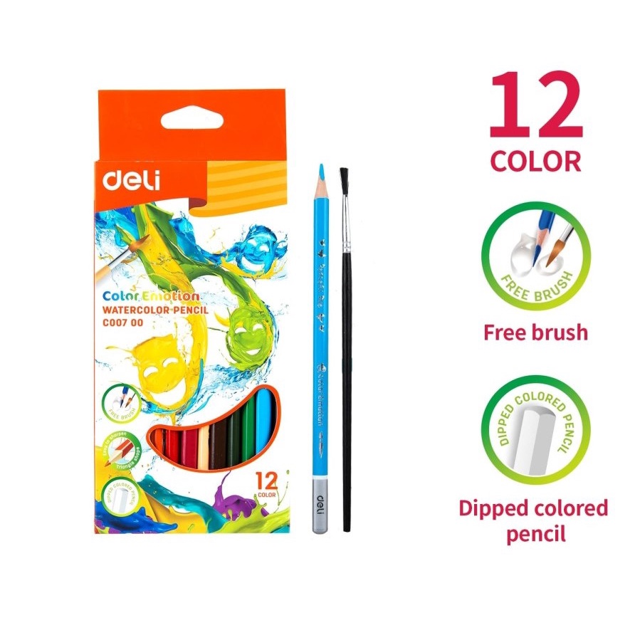 

PENSIL WARNA CAT AIR DELI C007 00 WATERCOLOR PENCIL 12 WARNA + KUAS