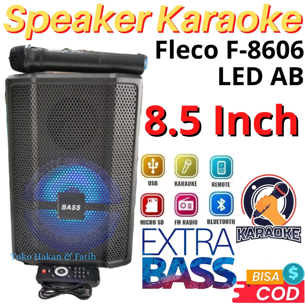 SPEAKER BLUETOOTH FLECO F-8606 AB LED 8'5 INCH FREE MIC KARAOKE + REMOTE - SPEAKER KARAOKE FULL BASS