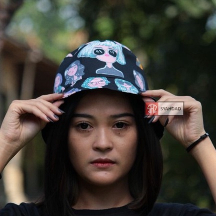 bucket hat wanita topi bucket karakter cewek