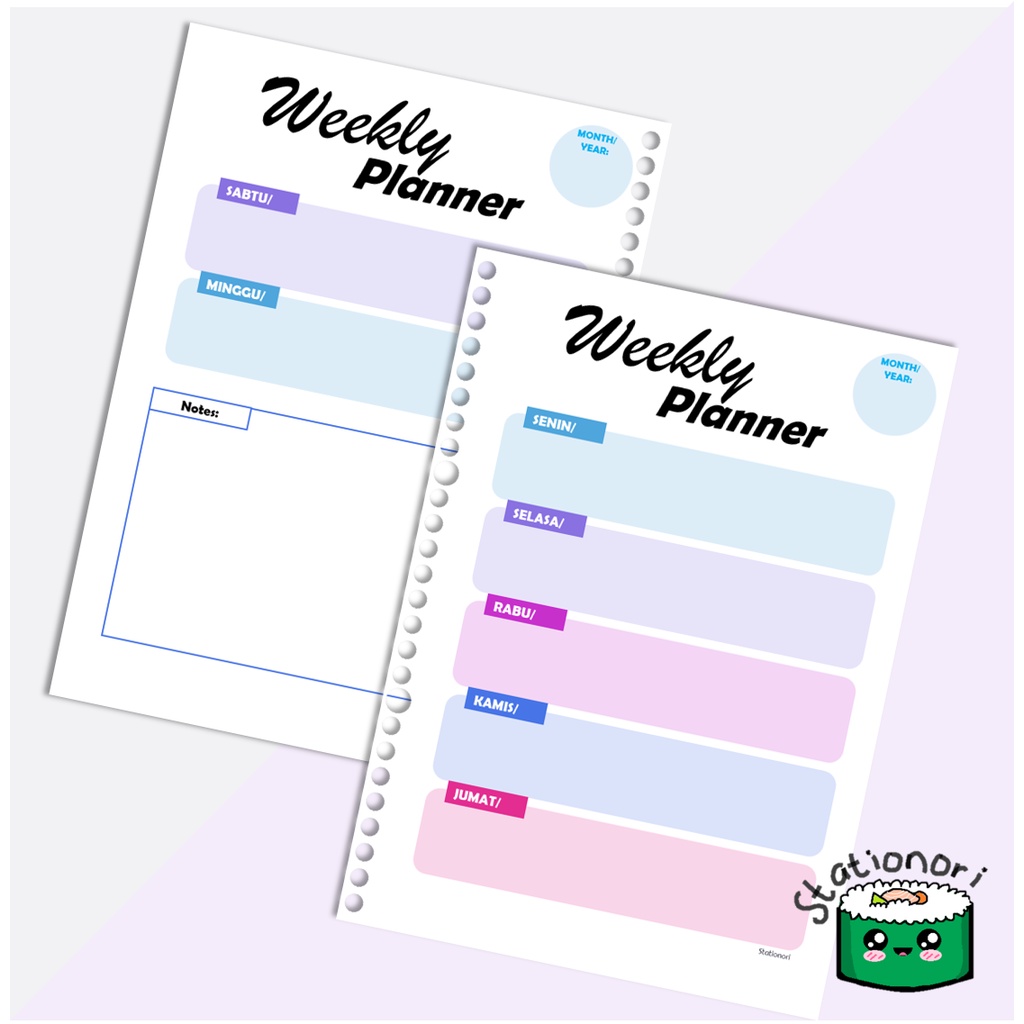 

Weekly Planner / Planner Mingguan (Kertas Isi Binder Planner / Loose Leaf B5 & A5) by Stationori