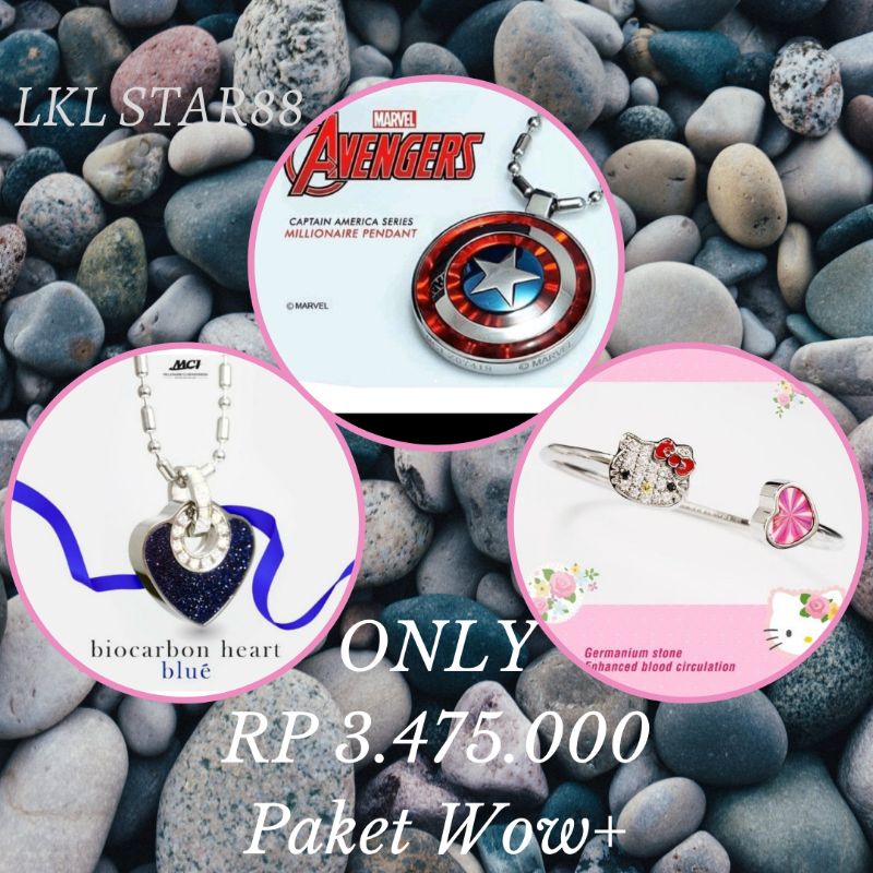 Paket Pendant Captain America + Biocarbon Heart Blue + Bangle Hello Kitty ORIGINAL MCI