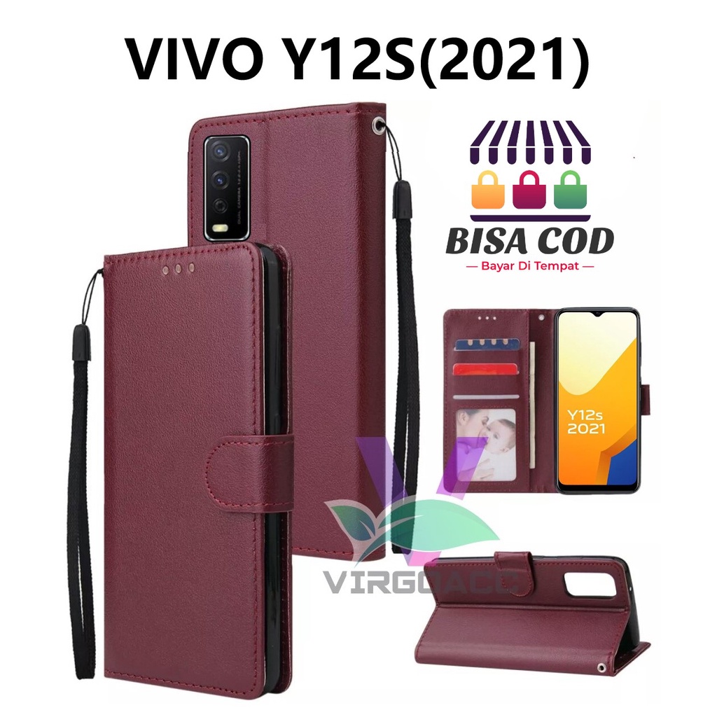 LEATHER CASE FLIP UNTUK VIVO Y12S(2021)-FLIP COVER KULIT SARUNG BUKU DOMPET-CASING WALLET LEATHER CA