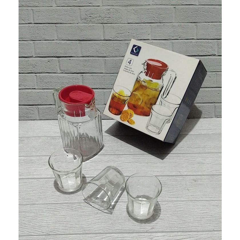 [Bellarosashop] Teko SET 4 IN 1 TEKO KENZO GELAS CANTIK SET KACA TEKO TEH KADO ISI 4