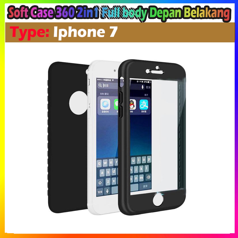 Casing Soft Case 360 2in1 Iphone 7+ / Iphone 7 Plus / Iphone X Kasing Baby Skin Silikon Kesing Case Cilicone Softcase FullBody Depan Belakang Warna - Hitam