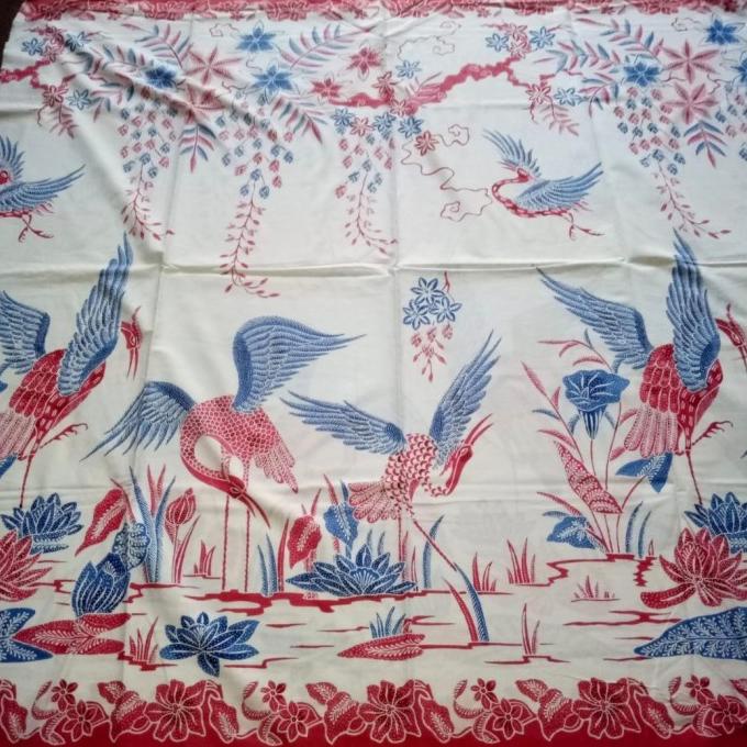 Kain Batik Cap motif Bangau (putih biru)