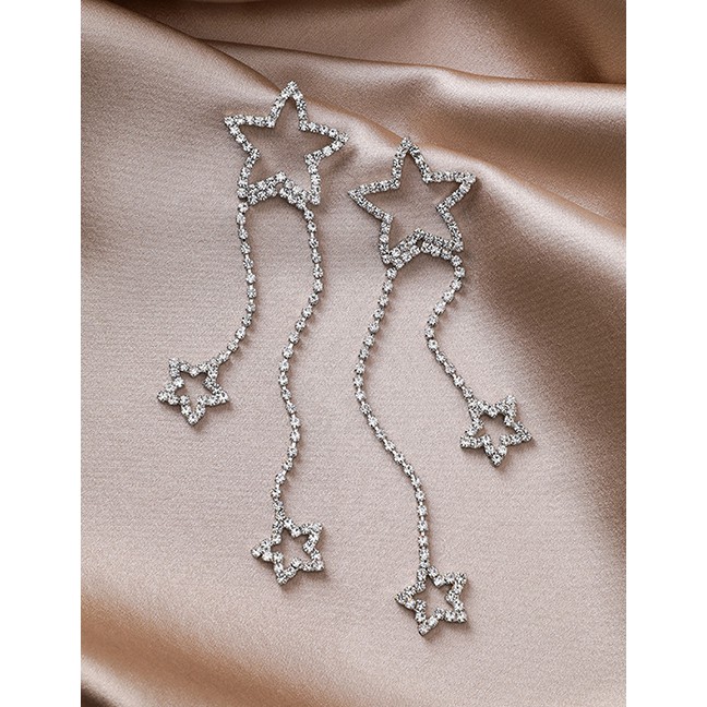 LRC Anting Tusuk Fashion 925 Silver Pin Size Star Studded Chain Tassel Earrings D48750