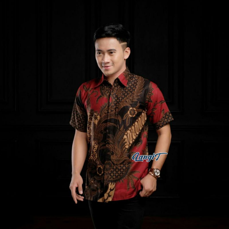 Batik Pria Lengan Pendek Premium BATIK BERKAH HRB026 motif KERATONAN Kode 002 size S M L XL XXL-Hem MAHESA ABANG