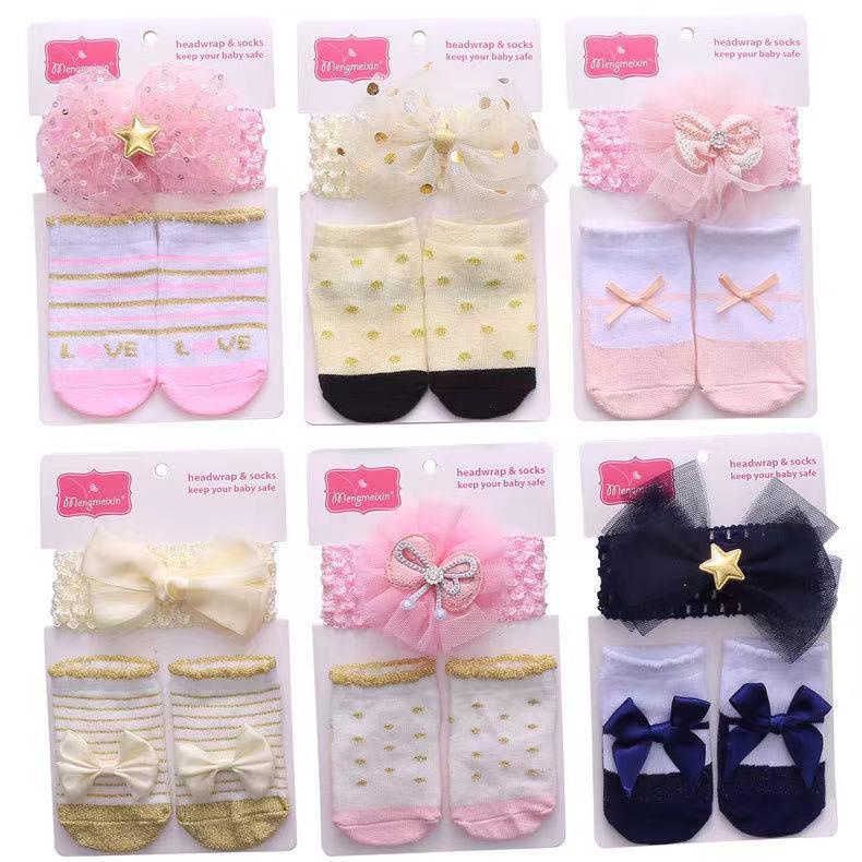 BALERINA CUTE SOCKS FLOWER + HEADBAND/KAOS KAKI SET BANDANA BAYI