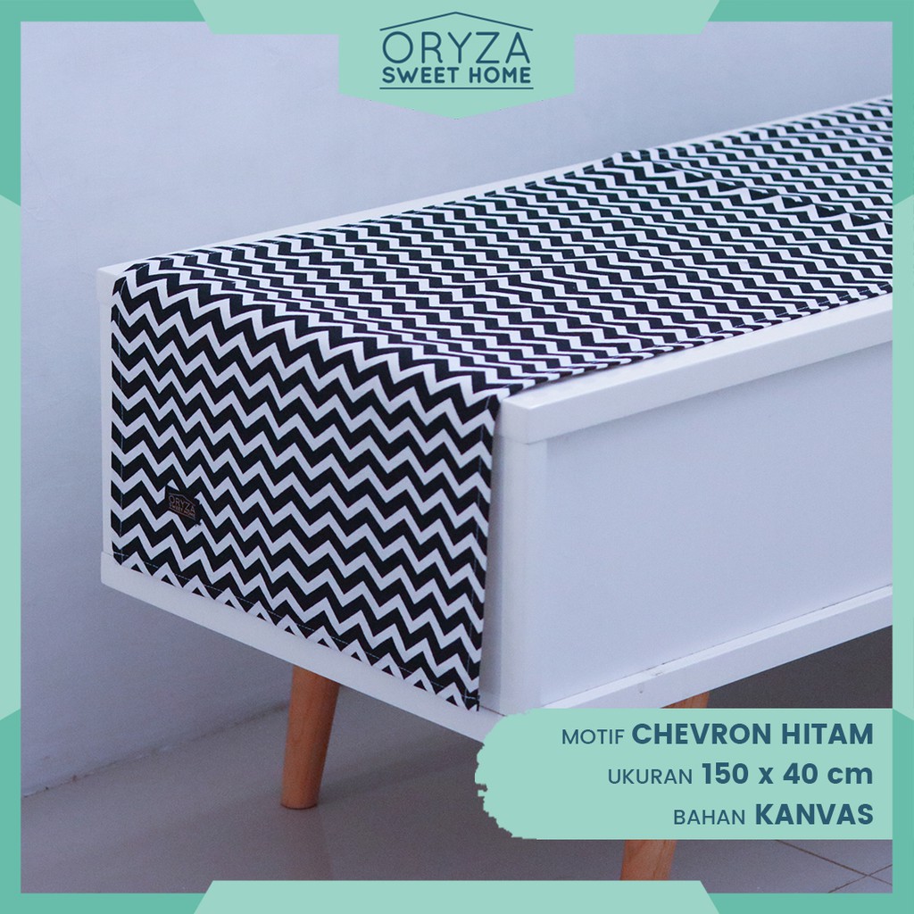 Taplak Meja  Tamu  Panjang Minimalis Motif Chevron Hitam 