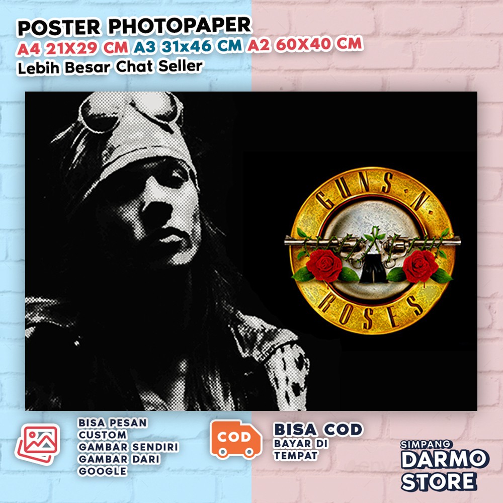 Poster Guns N Roses Hiasan Dinding Band Rock 90 an Vintage Aesthetic GNR Bisa Custom Gambar GNRX-54