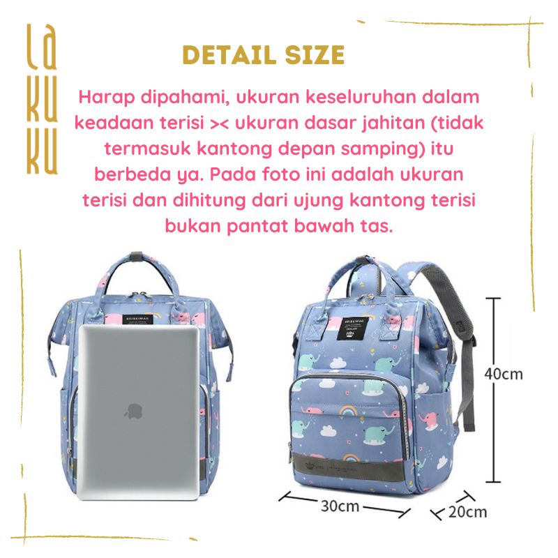 Lakuku - Diaper Bag Tas Ransel Perlengkapan Ibu Anak Bayi Serbaguna Anti Air Water proof