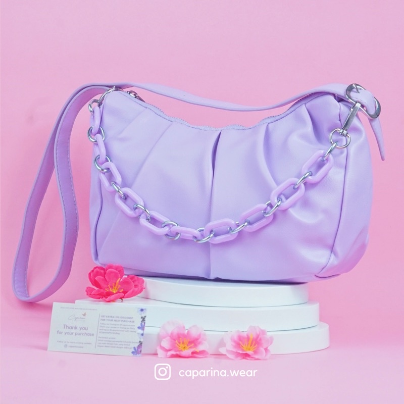 Lastana Bag - Floral Lilac | Tas Slempang Bahu Wanita | Tas Pastel Korea