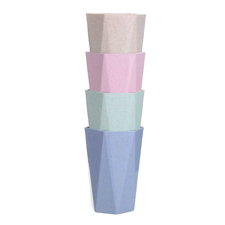 4Pcs Wheatstraw Cangkir Plastik Cup Warna Warni Set Wheat Water Fashion Water Toothbrush Cup Tetangg