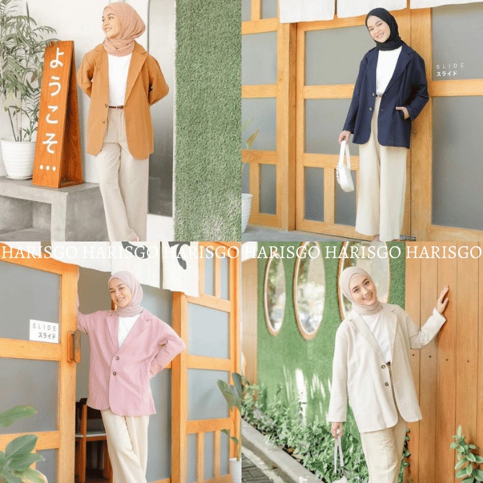 Blouse wanita Style korea outer wanita Muslimah Dewasa P5H1cardigan crop Lengan Panjang Polos Kotak