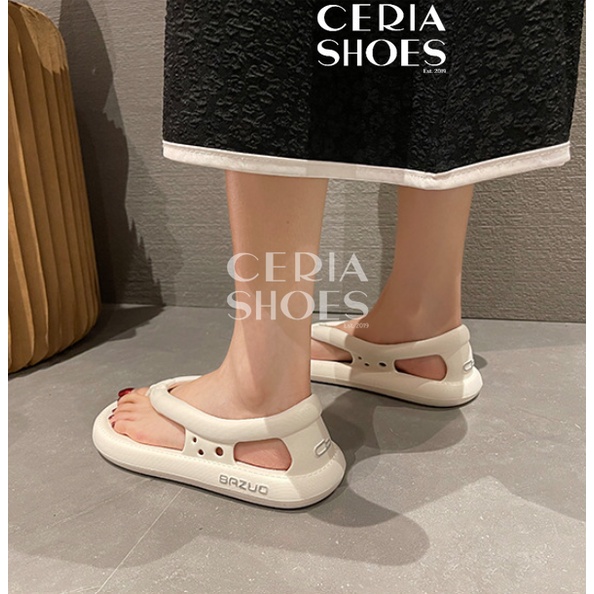 PVC Sandal Slipper Wanita Korean Import Rubber Jelly Elastic Non-Slip Karet Empuk Model Jepit Tali Belakang LUCKY